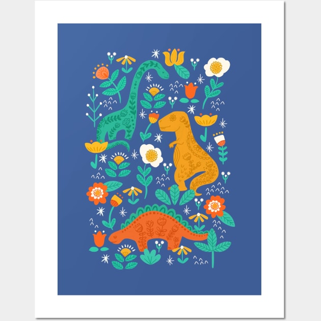 Folk Floral Dinosaurs - Primary Wall Art by latheandquill